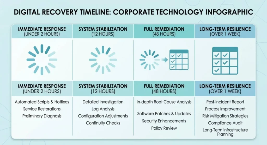 A technology infographic displaying a recovery prognosis timeline for screen image retention based on elapsed time