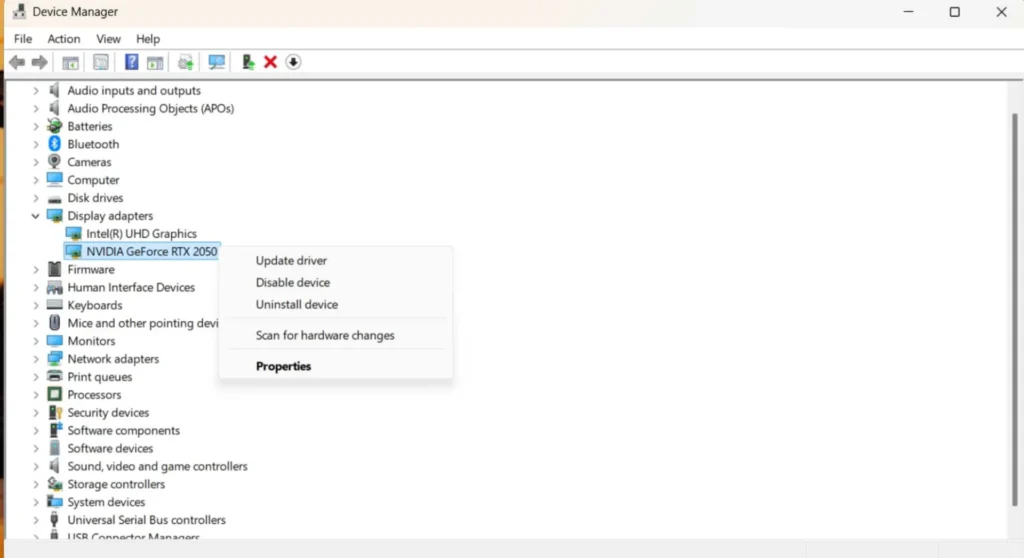 Check and update (or roll back) Your display driver in device manager