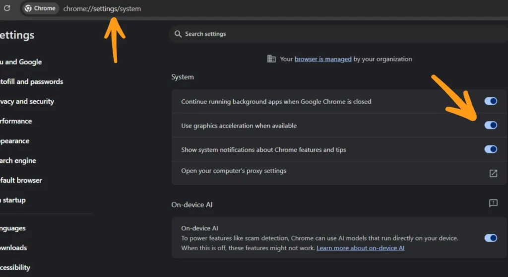 Disable hardware acceleration in problematic apps in google chrome