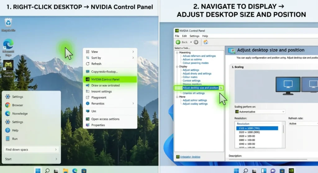 PC's NVIDIA control panel settings windows in a two steps