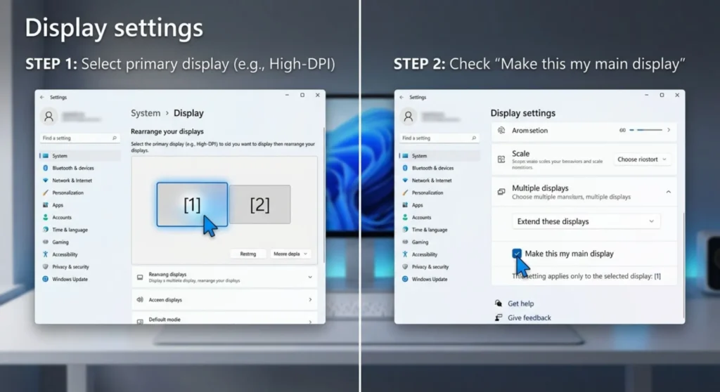 Steps to Multi-Monitor DPI Configuration in one splitted image