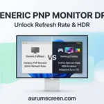 A bright modern monitor displaying a driver optimization interface against a clean pastel corporate background with custom troubleshooting typography