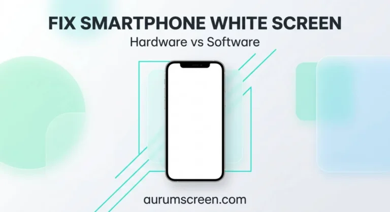 White Screen of Death on Smartphones: Is Your Display Dead? 3 A modern smartphone displaying a solid white screen issue, set against a bright corporate background with tech troubleshooting typography